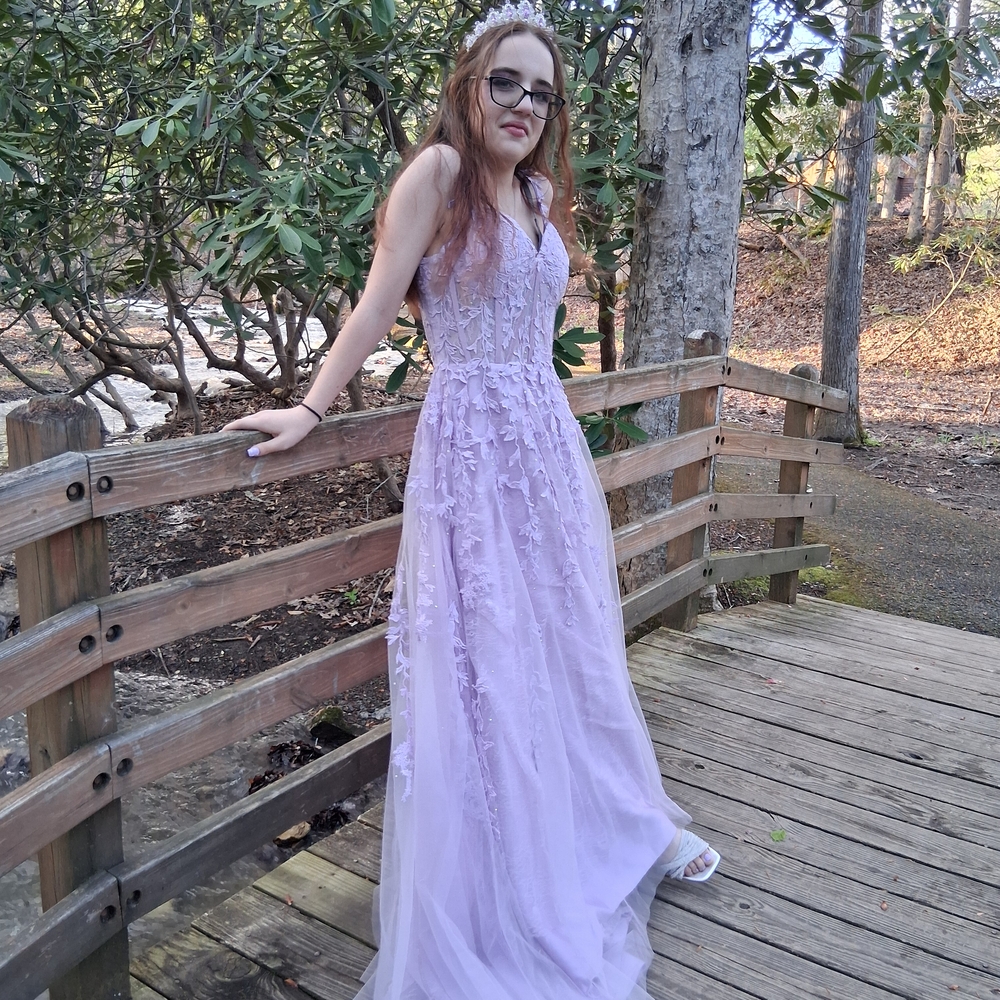 Elegant Lavender Lace Evening Gown